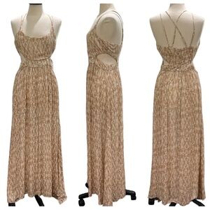Sea Gypsies Side Cut Out Strappy Boho Maxi Dress SZ M Cream Tan Neutral